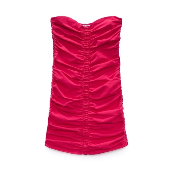 🩷 Zara Ruched Mini Dress Fuchsia Pink Size L - Picture 4 of 6